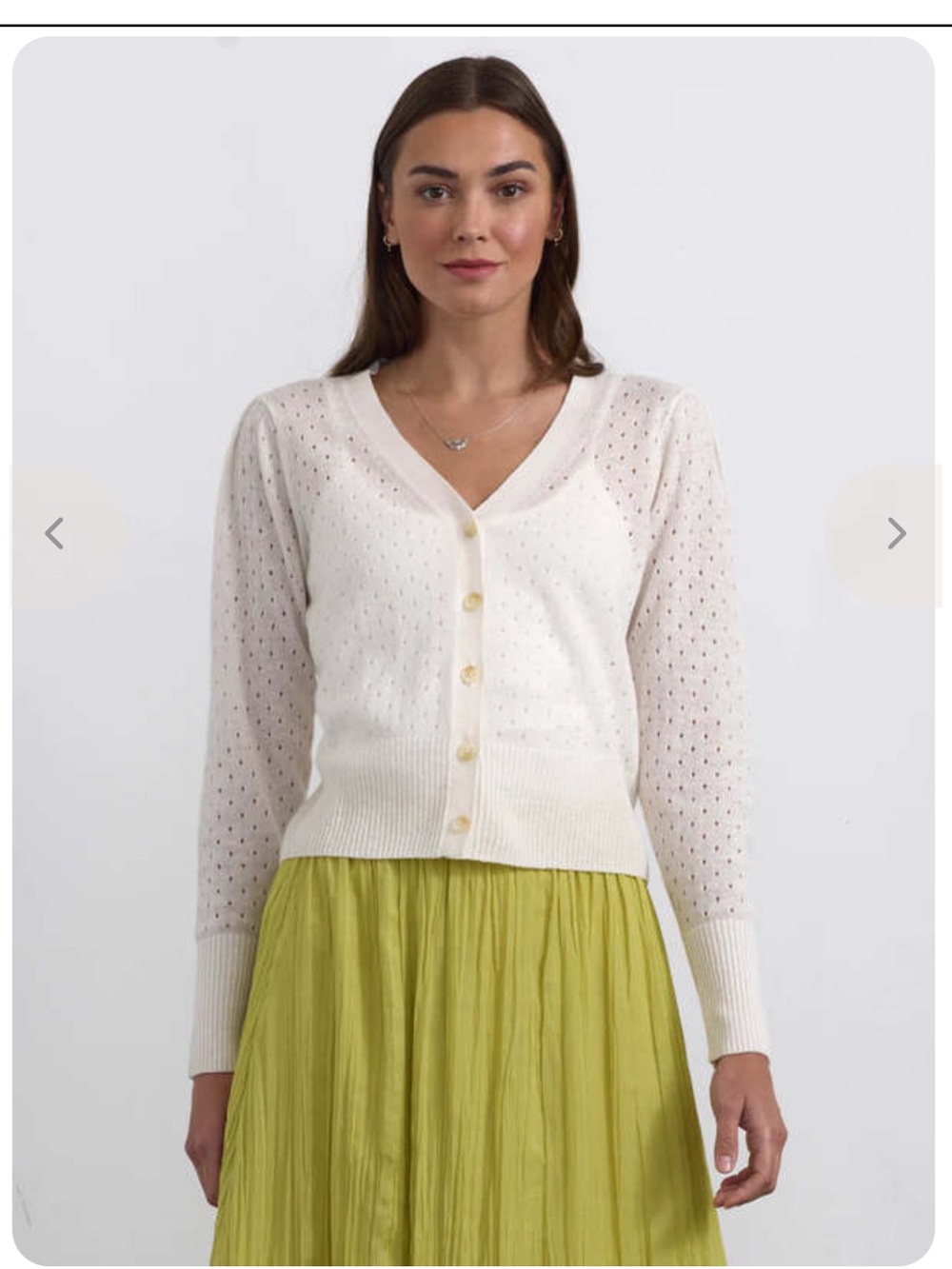 Margaret O’Leary Perforated Vee Cardigan Cashmere Linen Ivory XS Pointelle